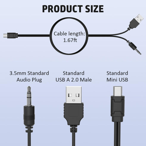 USB2.0 Charging Cord to Mini B Male and 3.5mm Jack Plug Audio Cable for iHome IHM60 IHM61 IHM59 Speakers MP3/MP4 Bluetooth Speaker (Mini USB)...