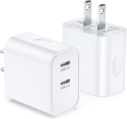 USB C Fast Charger Block, 2-Pack 20W Dual Port USB C Charging Block Wall Plug,Fast Type C Charger PD Power Adapter for iPhone 15/15 Pro/15 Pro Max...