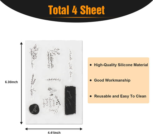 4 Sheets Floral Clear Stamps, Silicone Stamps for Card Making Supplies, Bullet Journal Reusable Stamps for Thanksgiving Christmas Holiday Card and...