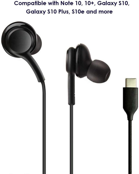 Earbuds Stereo Headphones for Samsung Galaxy Note 10, Note 10+, Galaxy S10, S9 Plus, S10e - DJ Tuned - Braided Cable with Microphone and Volume Re...