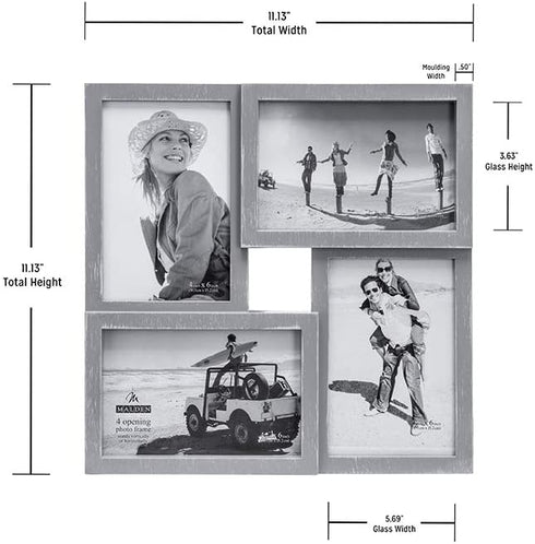Malden International Designs Puzzle Wall Collages Berkshire Graywash Dimensional Wall Collage Picture Frame, 4 Option, 4-4x6, Gray...