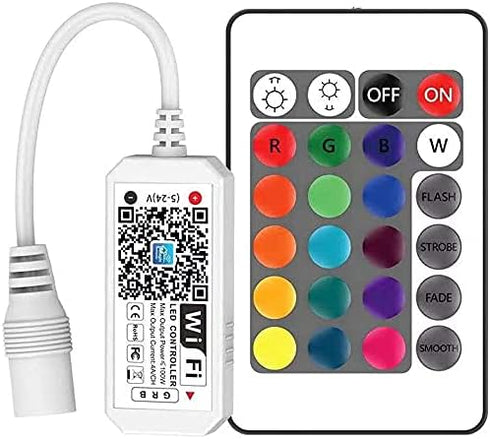 Smart LED WiFi Controller, Updated Wireless 24 Keys RF Remote Control for GRB BGR RGB LED Strip Lights, Compatible with Alexa Google Assistant IFT...