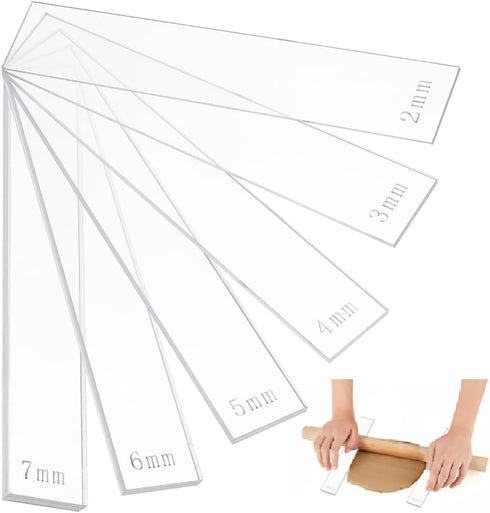 BENECREAT 12Pcs 6 Size Acrylic Polymer Clay Depth Guide Set, Adjustable Clay Rolling Pin Guide with Protective Film for Polymer Earrings, Roller D...