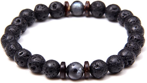 Natural Stone Leather Bracelet Set Obsidian Volcanic Stone Tiger Eye Stone Bead Bracelet Punk Style Men's Bracelet Set (bra000034)...
