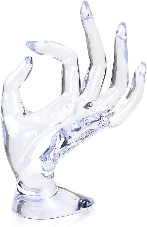 yuntop 1 Pack Hand Form Ring Holder Mannequin Hand Jewelry Organizer Stand Watch Stand Bracelet Ring Support Aesthetic Rack (Clear)...