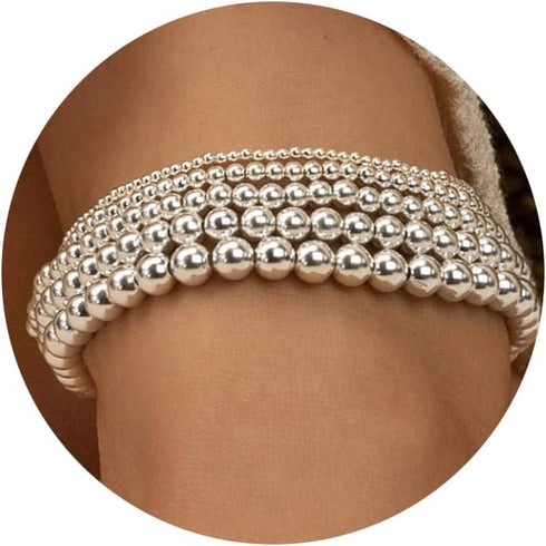 DEARMAY 5Pcs Gold/Silver Bead Ankle Bracelets for Women 14K Gold Beaded Anklets for Women Pack Stackable Link Anklets Set Layered Cute Summer Beac...