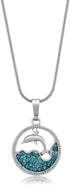 Gem Stone King Stunning Dolphin and Sea in a Circle with Blue Crystals Pendant 16 Inch Chain...