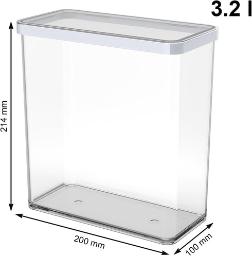 Loft, Rectangular Storage Box 3.2l with lid and Seal, Plastic (PP) BPA-Free, Transparent/White, 3,2l (20,0 x 10,0 x 21,4 cm)...