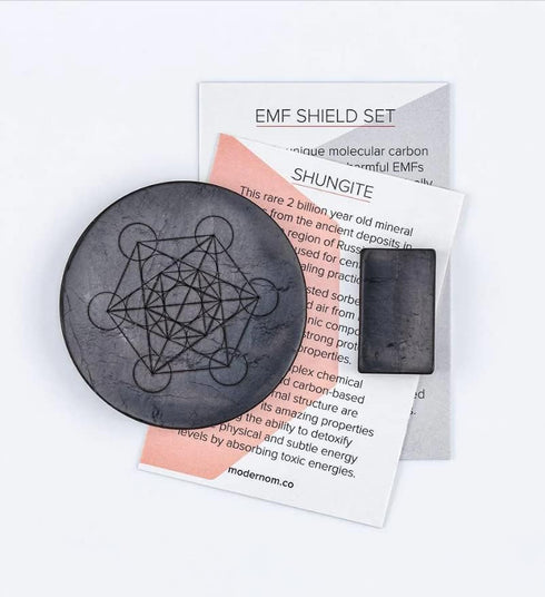 Shungite Plates for Cell Phones, Tablets, Laptops | Shungite Stone Stickers for Electronics with Sacred Geometry – Set of 2, Large Plate with Meta...