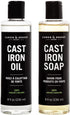 CARON & DOUCET - Cast Iron Cleaning & Conditioning Set: Seasoning Oil & Cleaning Soap | 100% Plant-Based | Best for Washing, Restoring & Seasoning...