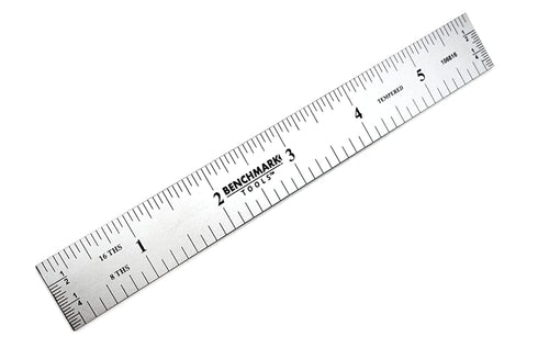 Benchmark Tools 106616 6” Rigid Woodworking Ruler with End Grads Satin Chrome Finish 1/8th and 1/16th Grads Hardened Stainless Steel...