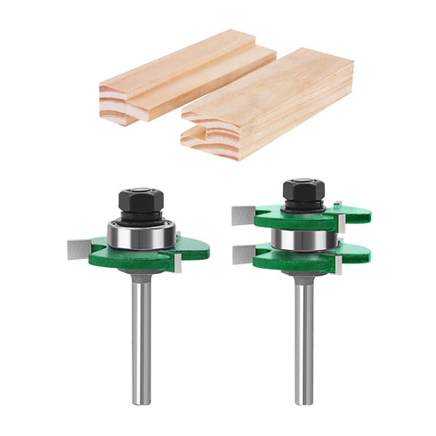Pro Tongue and Groove Router Bit Set of 2 Pieces 1/4 Inch Shank Router Bit Set 3 Teeth Adjustable T Shape Wood Milling Cutter (Tongue and Groove R...