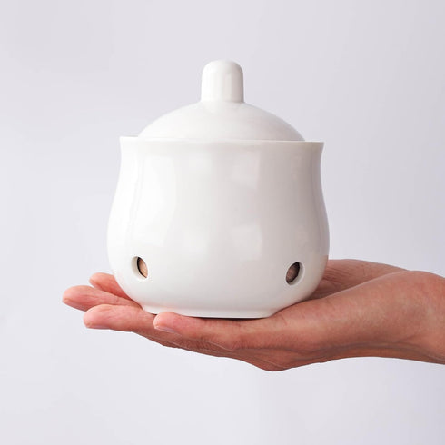 12 OZ Garlic Keeper with Lid, Porcelain Garlic Container Saver for Countertop (White 12 OZ)...