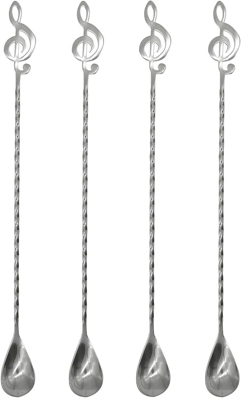 4Pcs 12inch Musical Note Bar Spoon 18/10(304) Stainless Steel Cocktail Shaker Spoon Long Spiral Handle Stirring Spoon for Bartender Mixing Ice Tea...