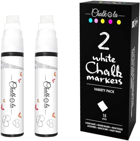 White Jumbo Chalk Markers - 15mm Window Markers | Pack of 2 White pens - Use on Cars, Chalkboard, Whiteboard, Blackboard, Glass, Bistro | Loved by...