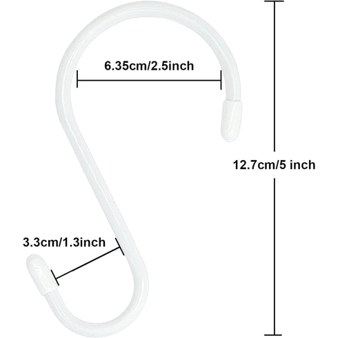 12 Pack 5 inch White S Hook, Vinyl Coated S Hooks with Rubber Stopper Non Slip Heavy Duty S Hook, Steel Iron White Rubber Coated Closet S Hooks fo...