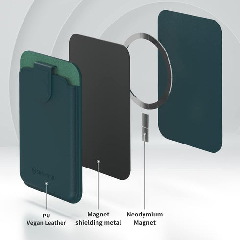 Sinjimoru Pull & Eject Magnetic Wallet for iPhone, Vegan Leather Magnetic Card Holder, Compatible with MagSafe Wallet, M-Pull Tab Wallet Brown...