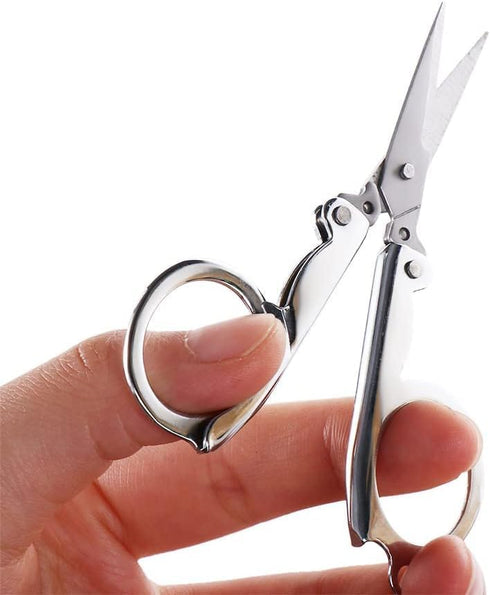 Silver Folding Scissors Office Supplies Embroidery Foldable Pocket Stainless Steel Mini Fishing Scissors Handmade Crafts Scissors Cutting and Meas...