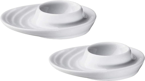 Set of 2 Egg Cups with Oval Base, White Porcelain Egg Holders for Hard or Soft Boiled Eggs, 3.5-Inch by 4-Inch...
