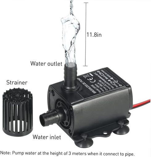 Decdeal Water Pump Aquarium, Submersible Water Pump, DC 12V 5W, Mini quiet Pump for Pond Aquarium Fish Tank, 280L/H, Lift 300cm...