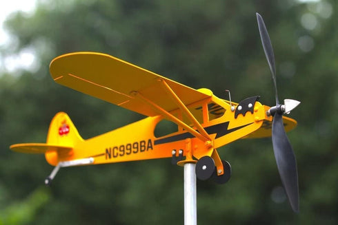 Piper J3 Cub Airplane Weathervane,3D Unique and Magical Metal Windmill Outdoor Wind Sculpture Kinetic Sculpture for Yard/Garden/Decor Decoration,G...
