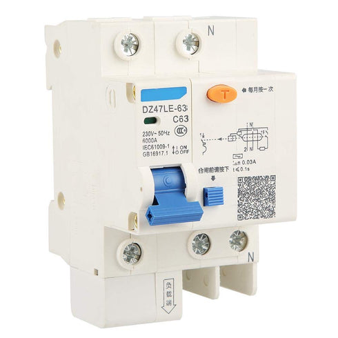 DZ47LE-63 Current Circuit Breaker 1P+N C63 RCCB 230V 63A 30mA Leakage Overload Short Circuit Protection...