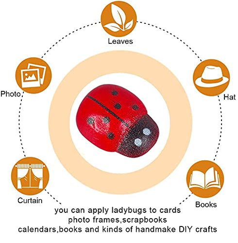 Dong Huang 200pcs Mini Fake Ladybug Model Figurine, Miniature Self-Adhesive Wooden Ladybugs Stickers, Micro Landscape Decor for Home Fairy Garden ...