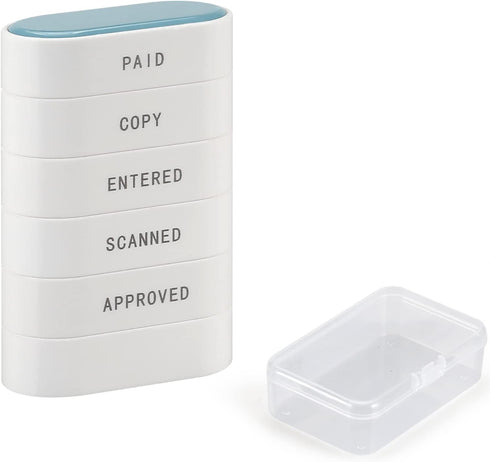 5-in-1 Office Stamp Set - Pre-Inked Rubber Stamp: Paid, Copy, Entered, Scanned, Approved Stamp, Red-Ink Stamp Impression Size 1.5’’ X 0.55’’, Cute...