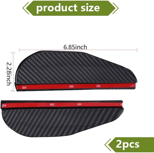 2 PCS Car Rear View Mirror Rain Eyebrow, 6.8" x 2.2" Thick Carbon Fiber Texture Waterproof Reflective Protective Cover, Maintain Clear Vision Side...