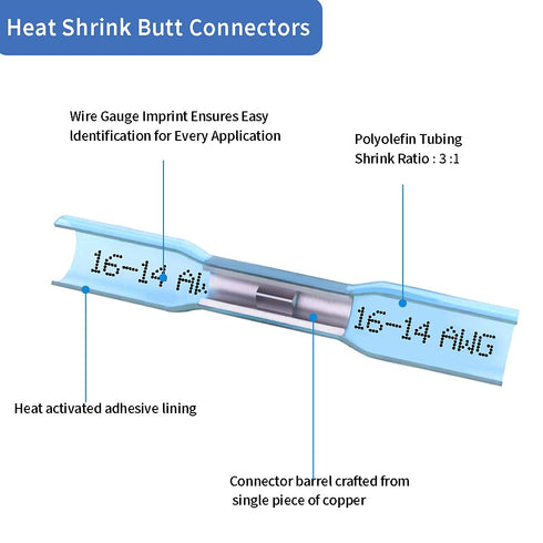 120 Pcs Heat Shrink Butt Connectors, Insulated Waterproof Wire Connector Kit, Splice Crimp Tinned Copper Terminal Electrical Connectors for Marine...