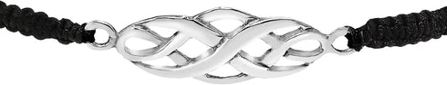 AeraVida Celtic Infinity Knot Rope Sterling Silver Charm on Black Adjustable Bracelet...