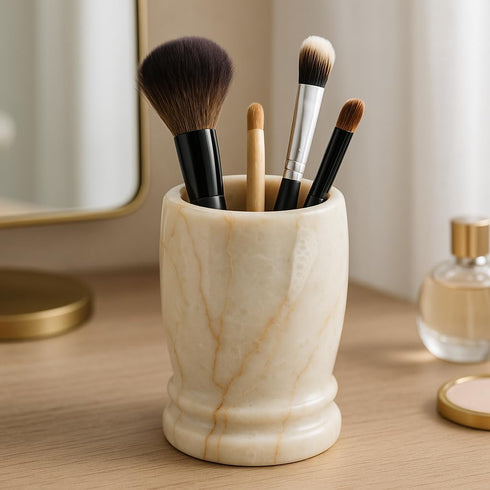 Creative Home Natural Java Marble Toothbrush Tumbler 3.3" x 4.5" | Solid Carved Stone Cup for Bathroom Sink, Vanity, Makeup Brushes, Razors | Eleg...