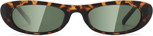 Trendy Oval Sunglasses for Women Men Fashion Narrow Tiny Glasses Retro 90s Skinny Sun Glasses Black Tortoise Shell...
