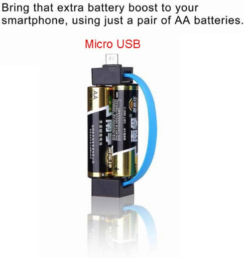 Portable Magnetic AA/AAA Battery Micro USB Emergency Charger for Android Phone, Black, 1 Pc......