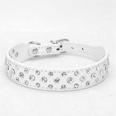 Rhinestone Dog Collar, Bling Rhinestone PU Leather Crystal Diamond Pet Dog Cat Puppy Collar S M L XL (L, White)...