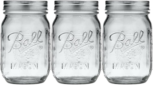 Ball Glass Mason Jar, Regular Mouth, Pint Size, 16 OZ (Pack of 3)...