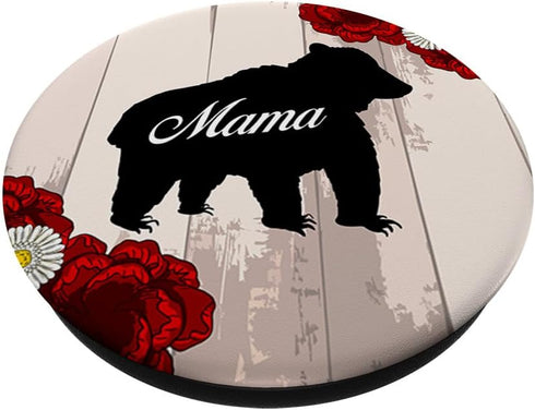 Mama Bear Silhouette Flower Vintage Animal Mom Women PopSockets Swappable PopGrip...