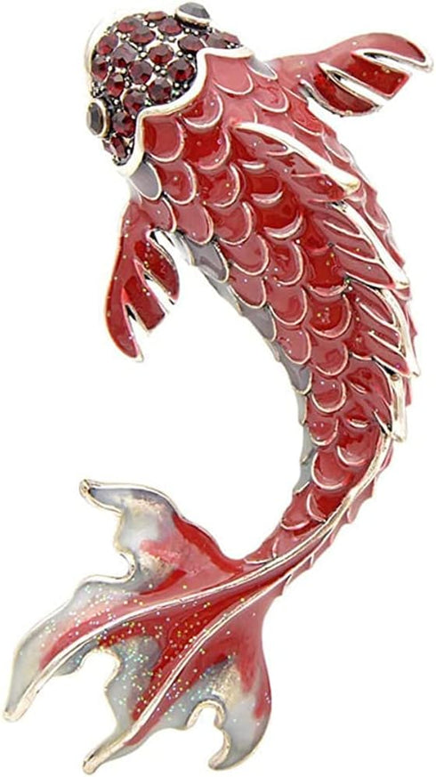 Big Red Carp Fish Brooches For Women Metal Rhinestone Fish Animal Brooch Pin Badges for Clothing Bags Backpacks Jackets Mom's Gifts Remembrance Gi...