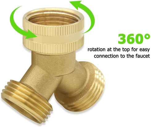 Hooshing Garden Hose Splitter 2 Way Heavy Duty Brass 3/4" GHT Hose Y Swivel Splitter Connector with Washers for Outdoor Faucet Hose...