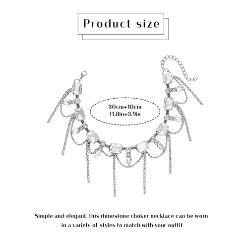 Jeairts Rhinestone Necklace Silver Crystal Choker Glitter Tassel Prom Necklace Full Crystal Necklaces Jewelry for Women and Girls...