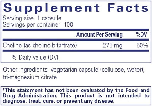 Pure Encapsulations Choline (Bitartrate) - 275 mg Choline (Bitartrate) - Supports Methylation, Brain Health & Cell Function* - Highly Bioavailable...