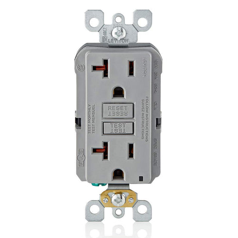 Leviton GFCI Outlet, 20 Amp, Self Test, Non Tamper-Resistant with LED Indicator Light, Protection from Electric Shock and Electrocution, GFNT2-GY,...