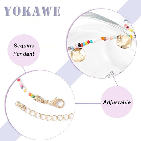 Yokawe Boho Beads Anklet Bracelets Gold Boho Sequins Pendant Anklets Beaded Tassel Summer Bracelet Beach Foot Chain Jewelry for Women and Girls...