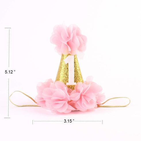 Infant Baby 1st Birthday Party Hat Princess Hairband Baby Girl Flower Delicate Hair Accessories Crown Party Hats, Pink, Small...