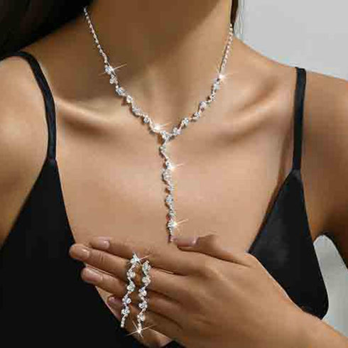 Unicra Silver Bride Necklace Earrings Set Rhinestone Bridal Wedding Jewelry Sets Prom Costume Jewelry Set Party Choker Necklace for Women and Brid...