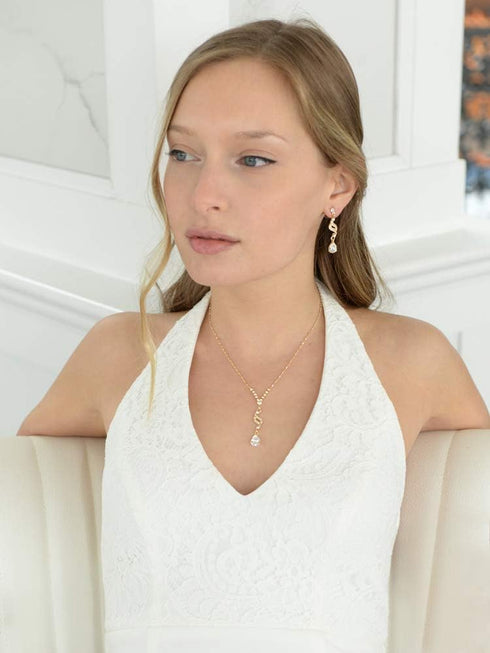 Mariell Gold Cubic Zirconia Prom Jewelry Set, Necklace & Earrings Set for Weddings, Brides, Bridesmaids...