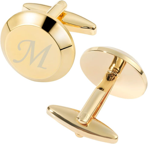 GWD Cufflinks for Men Stainless Steel Golden Initial Cuff Links Alphabet Letter A-Z Groom Father Gift...