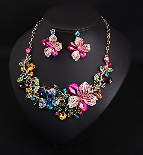 Sunvy Noble Diamond Crystal Flower Chain Choker Collar Necklace Earrings Set...