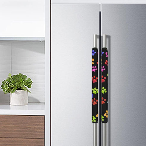 Jiueut 2 Pack Cute Colorful Paw Printed Refrigerator Handle Covers,Kitchen Appliance Handle Covers Antiskid Protector Gloves for Fridge Oven Keep Off Fingerprints,Stain