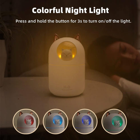 Cat Small Humidifier for Bedroom - 300ml Mini Cool Mist Humidifiers with Night Light, 2 Spray Modes, Ultra-Quiet, Portable Personal Air Humidifier...